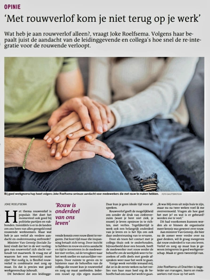 Afbeelding 2024-08-23 OPINIE DVHN OPINIESTUK 23-8-24 met rouw verlof kom je niet terug op je werk. DVHN 23-8-24